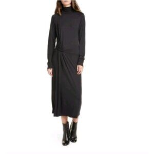 Rag & Bone Draped Shaw Turtleneck Midi Dress Long Sleeve in Black NWT Size Large